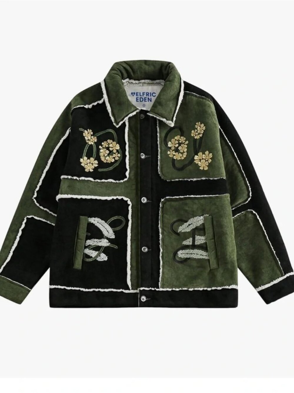 Aelfric Eden Color Block Embroidered Flower Fleece Lined Coat